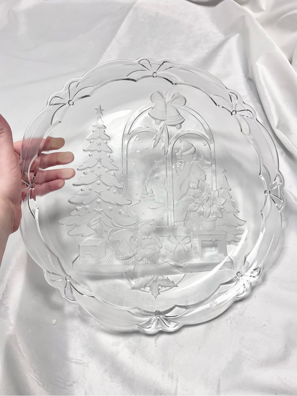Crystal Clear Studios Vintage 1992 Christmas Joy Holiday Glass Platter Style
